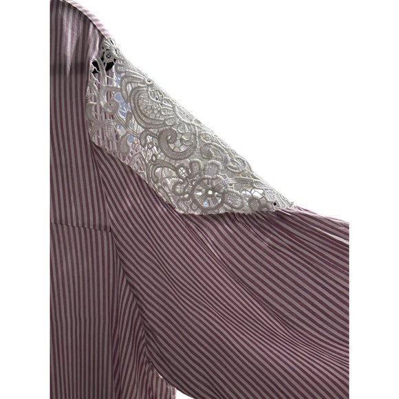 Lane Bryant size 22/24 pink stripe lace shoulders balloon sleeve Boho tunic - Picture 3 of 8